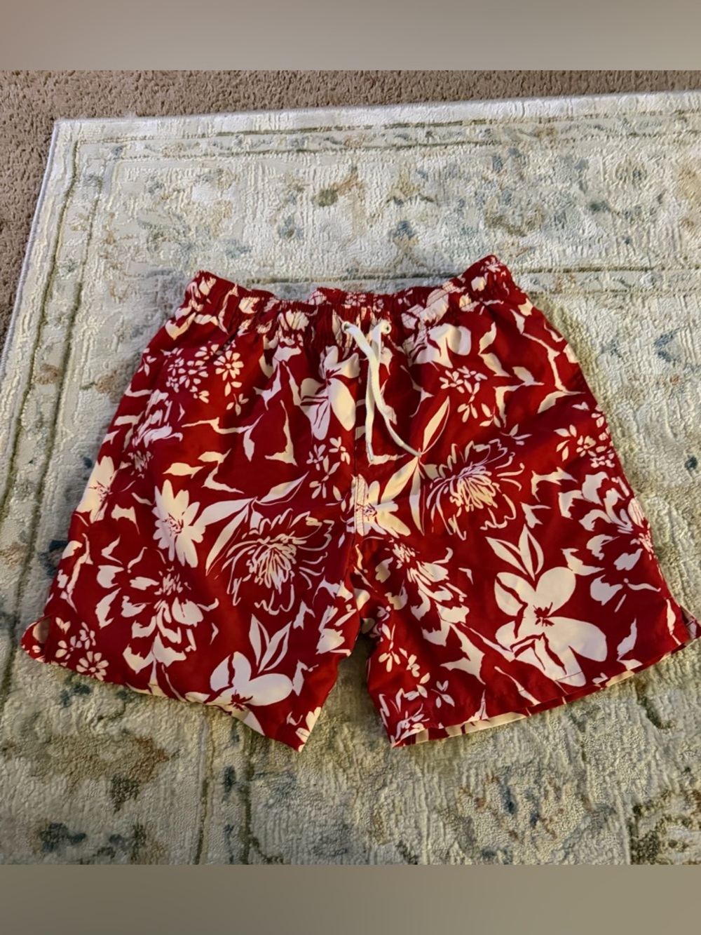 Old Navy Red and White Floral Swim Shorts